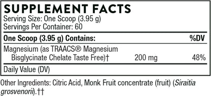 Thorne - Bisglicinato de magnesio, fórmula de magnesio en polvo, sin gluten, 187gr, 60 porciones