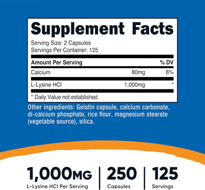 Nutricost - L- Lysine / L- Lysine HCI 1000mg, 250 Capsulas