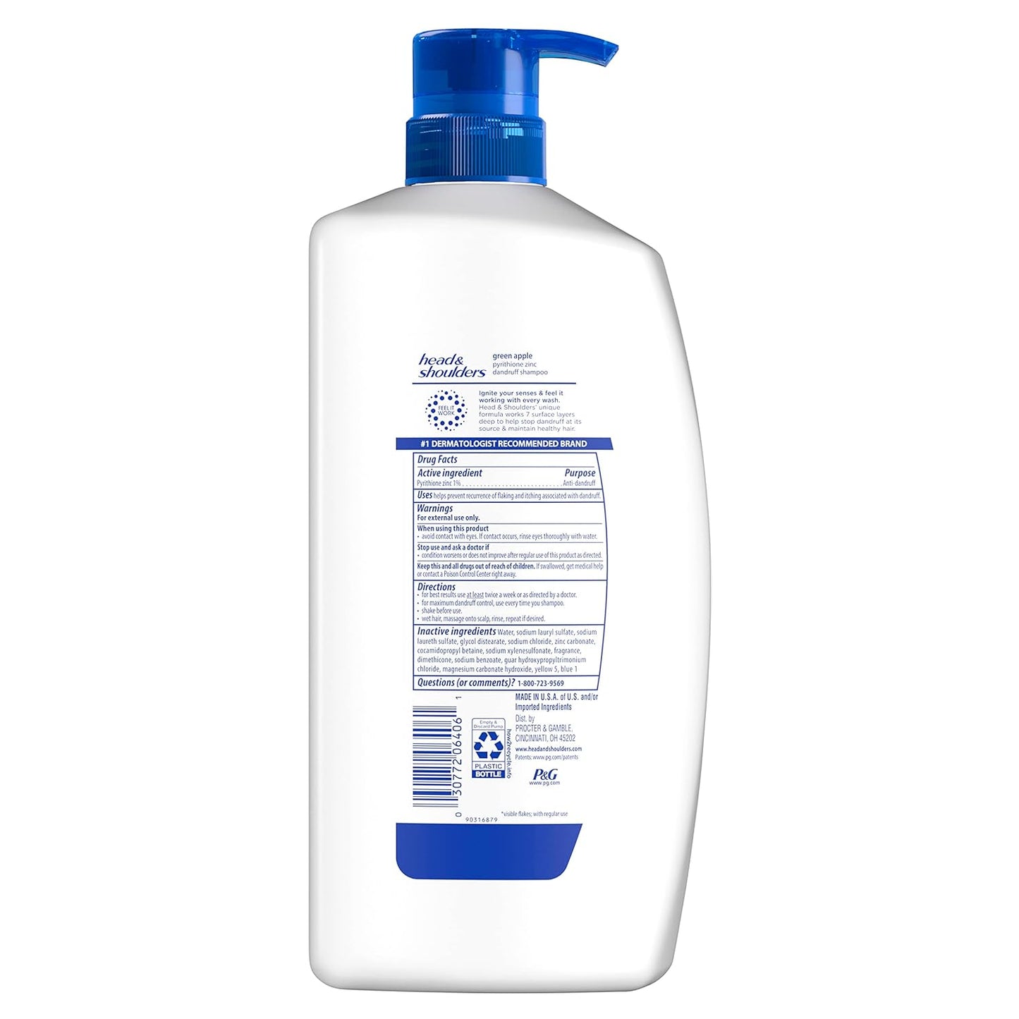 Head and Shoulders Champú para la caspa, tratamiento anticaspa, manzana verde para uso diario, sin parabenos, 835ml