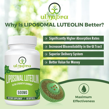 Ulmubra Luteolina liposomal de 500 mg de absorción máxima, flavonoide potente, 60 cápsulas blandas