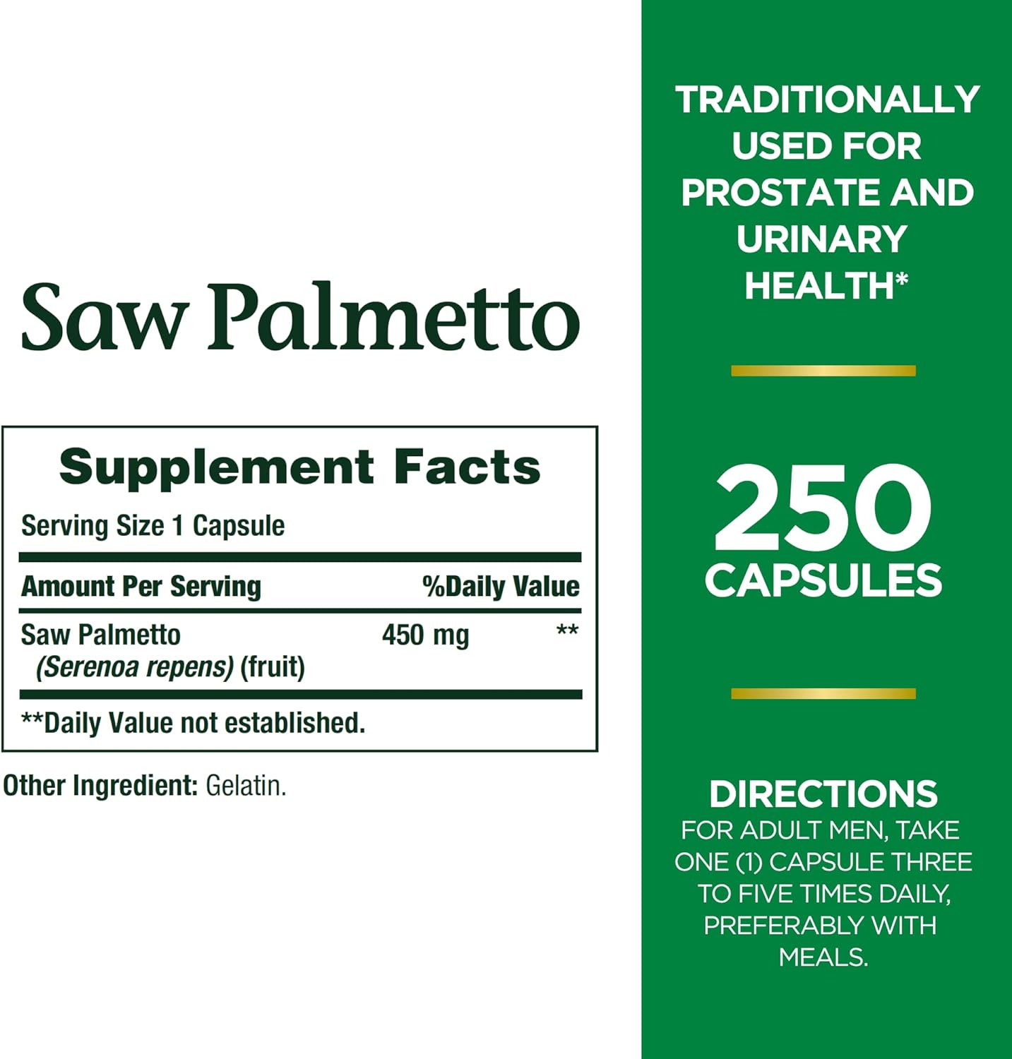 Natures Bounty Saw Palmetto 450 mg 250 Capsulas