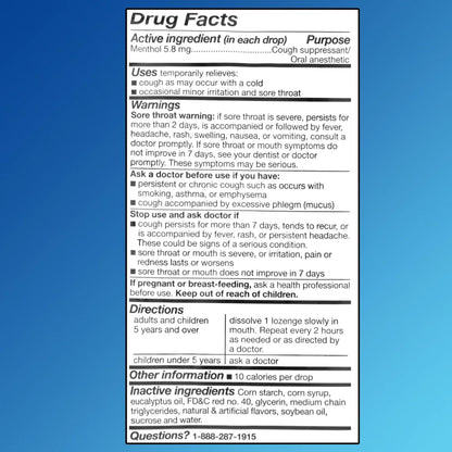 Equate  Caramelos para la tos  - Cherry Alivio del dolor de garganta y tos con mentol, 5.8 mg, 30 unidades