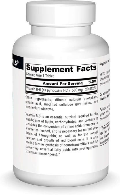 B-6 500mg , 100 tabletas - Source Naturals
