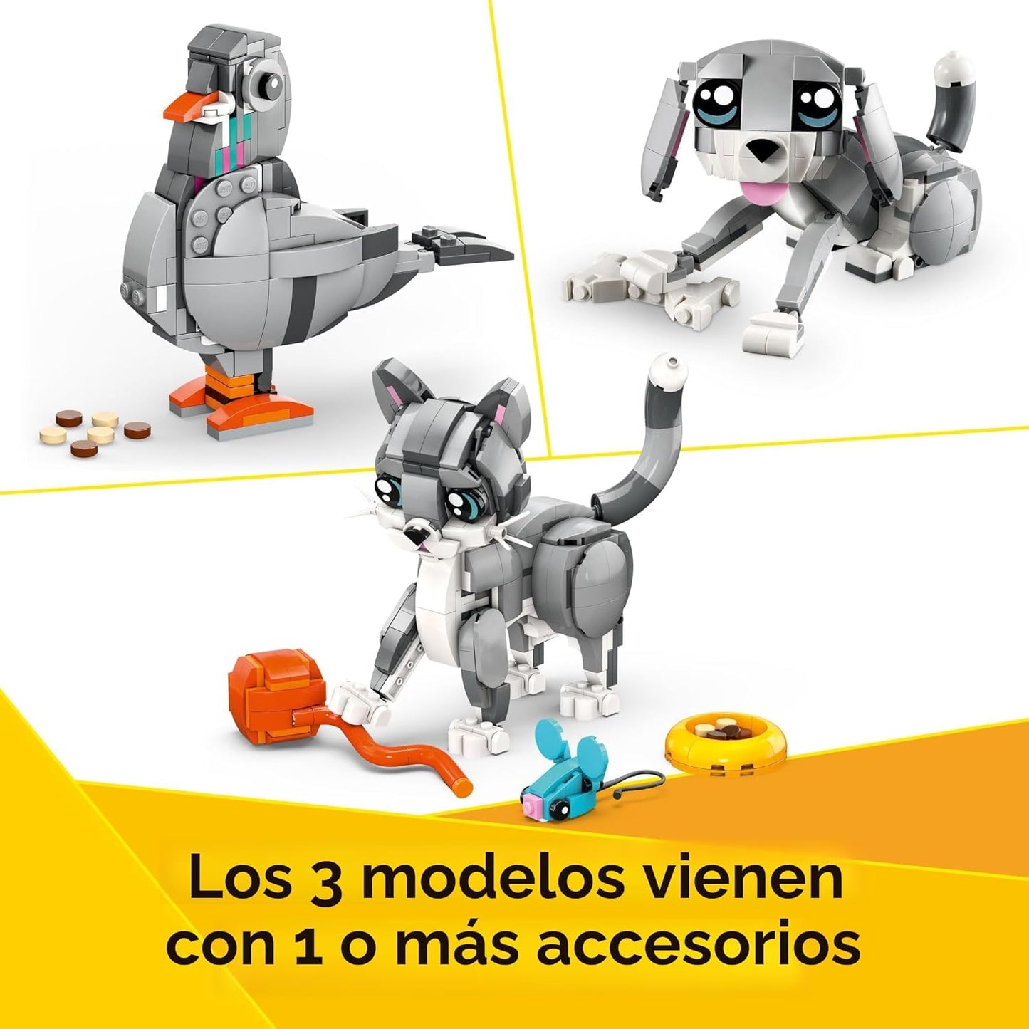 LEGO Creator 31163 - 3 en 1 Juguete de Gato Juguetón - Juguete de Construcción con 3 Opciones de Construcción, Gato, Perro o Paloma - 31163