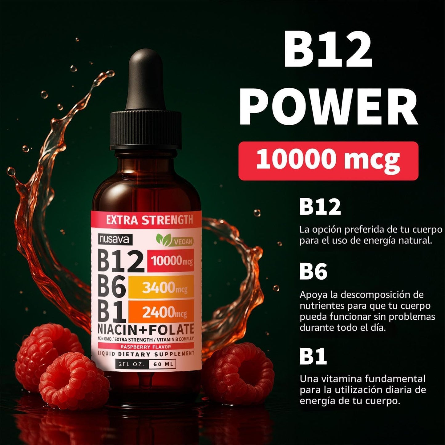NUSAVA Vitamina B12 líquida sublingual, extra fuerte , 60ml