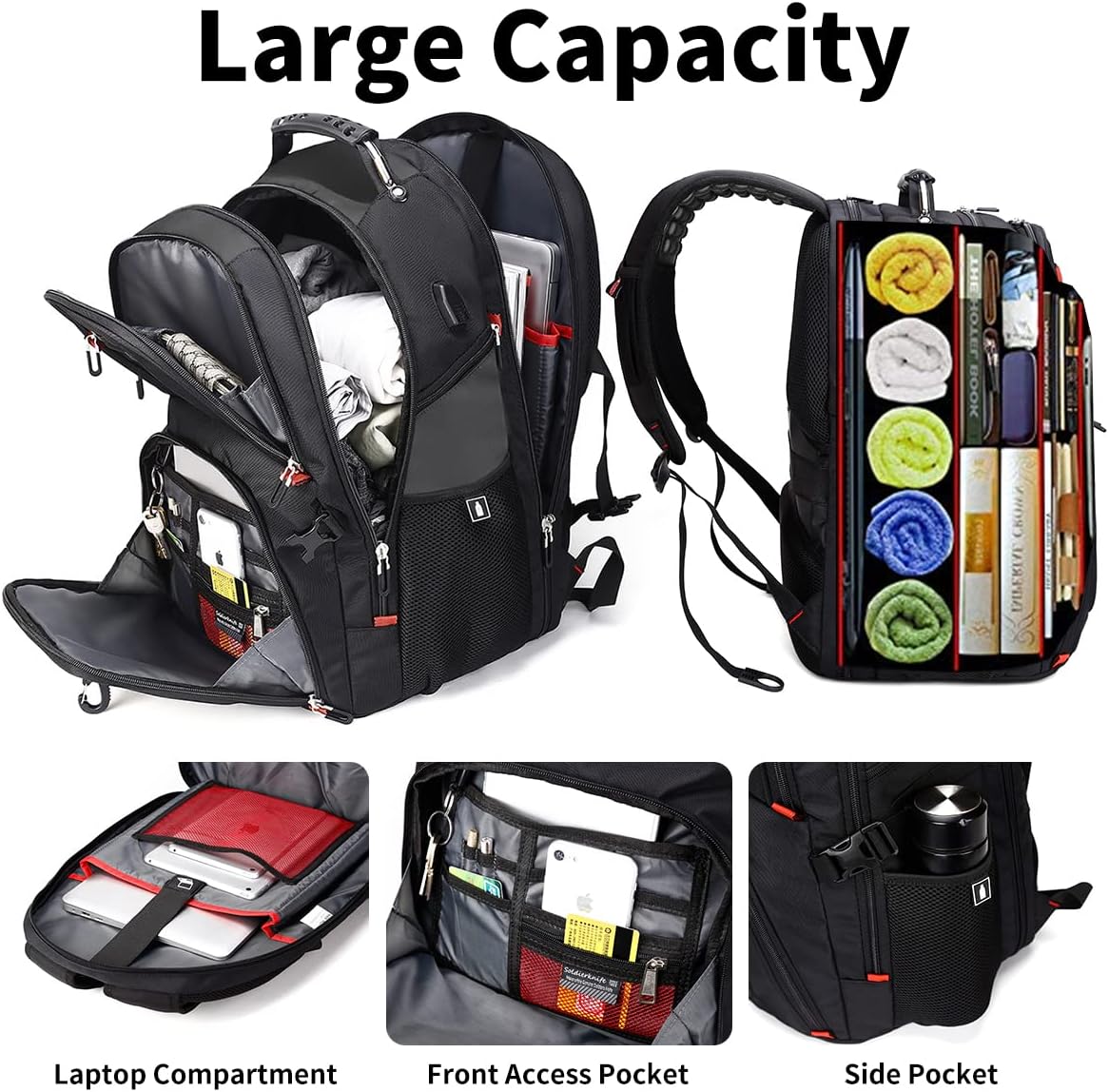 SHRRADOO Mochila de viaje extra grande + puerto USB , para laptop de 17 pulgadas