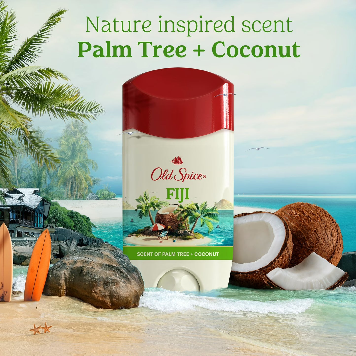 Desodorante Old Spice para hombre, sólido invisible, antitranspirante en barra, Fiji, 73g