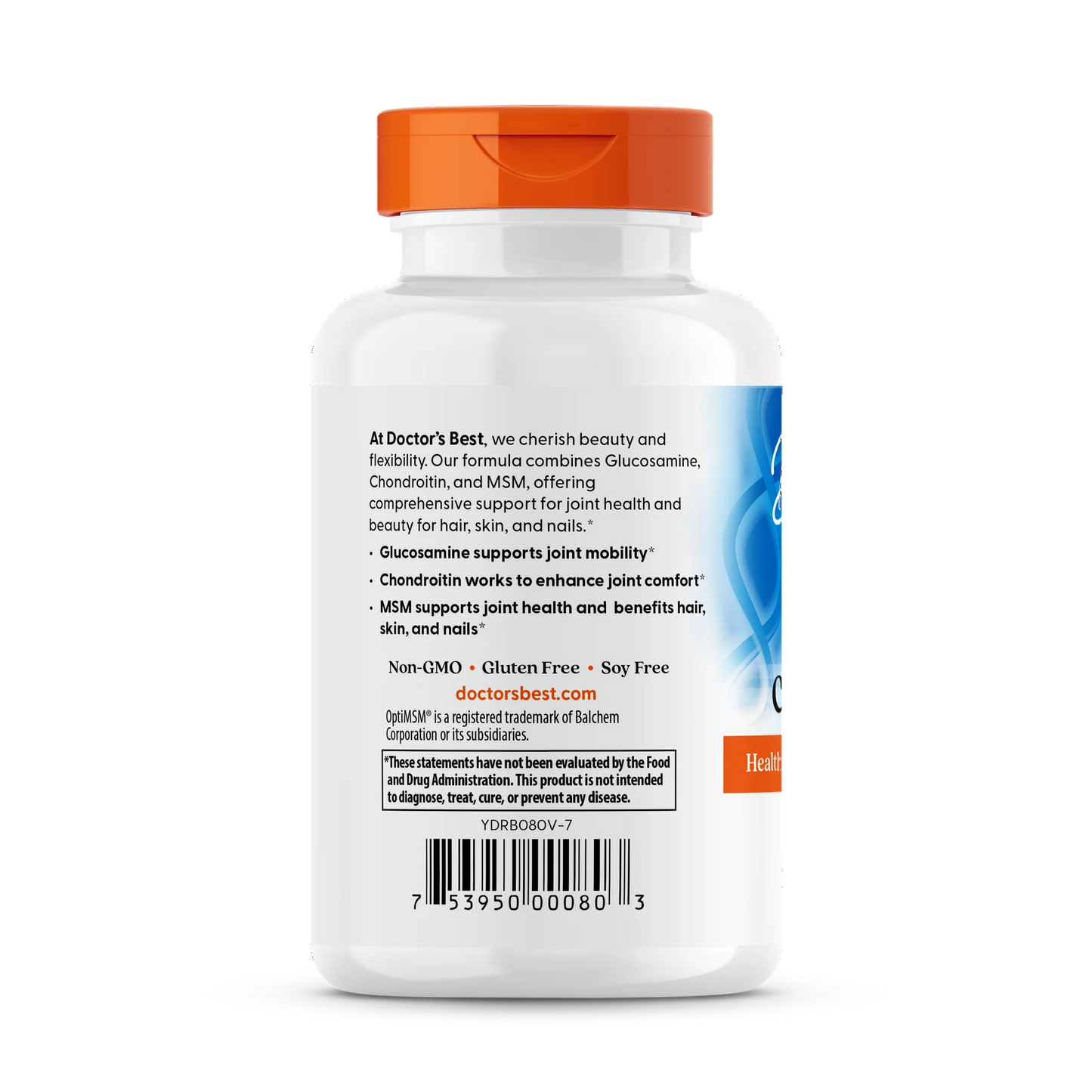 Doctor's Best Glucosamina, condroitina y MSM con OptiMSM, apoyo para las articulaciones, sin OMG, sin gluten ni soja, 120 cápsulas