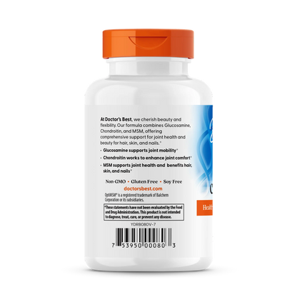 Doctor's Best Glucosamina, condroitina y MSM con OptiMSM, apoyo para las articulaciones, sin OMG, sin gluten ni soja, 120 cápsulas