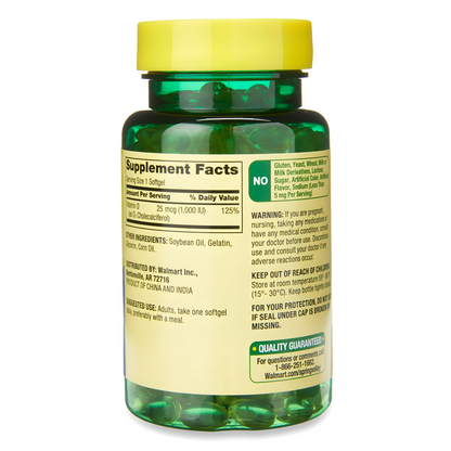VITAMINA D3 SPRING VALLEY 25 MCG- 1,000 IU - CAPSULAS  DE GEL