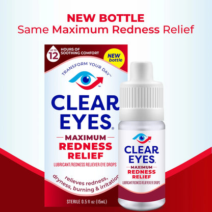 CLEAR EYES Maximo alivio gotas para los ojos enrojecidos - lubricante, 0.5 oz (15ml)