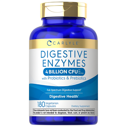 Carlyle Enzimas digestivas | con probióticos y prebióticos | 180 cápsulas | Suplemento vegetariano, sin OMG y sin gluten