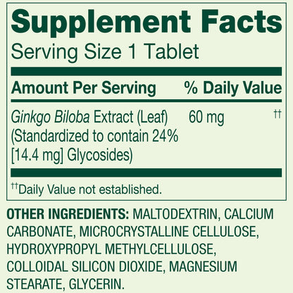 Spring Valley - Ginkgo Biloba 60mg, 240 Tabletas