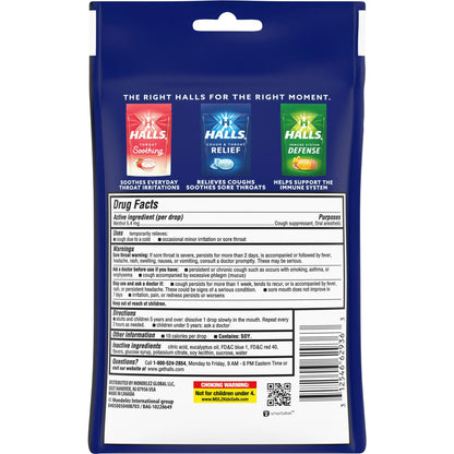 HALLS RELIEF Cough & Throat - Alivio para tos, 30 caramelos sabor MENTHO-LYPTUS