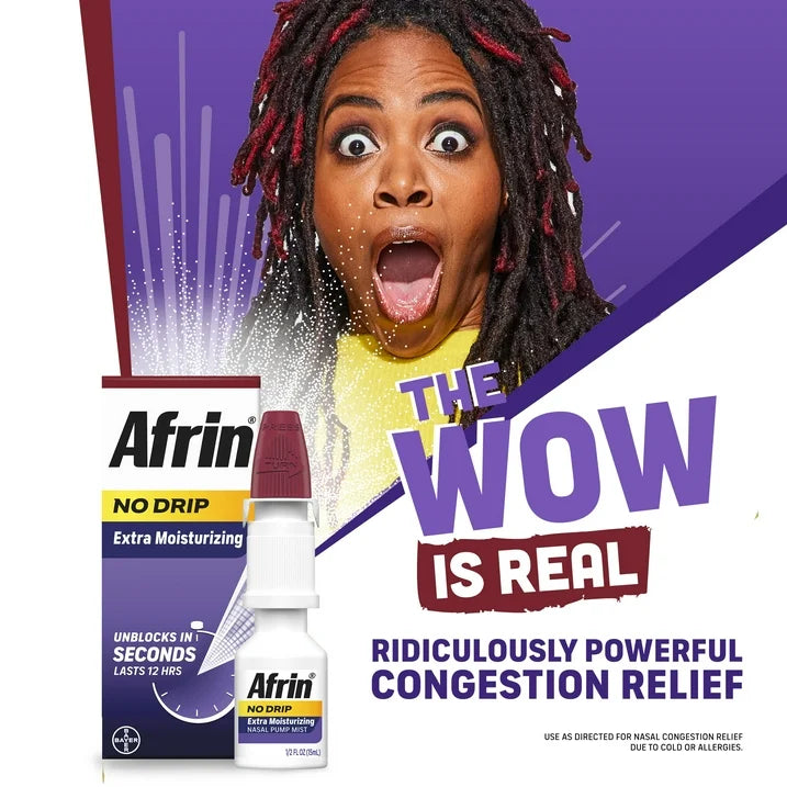 Afrin No Drip - Extra Moisturizing, alivio inmediato a la  congestion nasal - 12 horas - 15 ml