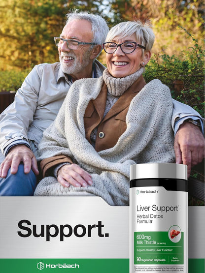 Horbäach Soporte hepático | Cardo mariano de 600 mg | 90 cápsulas vegetarianas