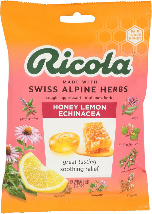 Ricola HoneyLemon con gotas de garganta supresor de la tos de equinácea, 19 unidades