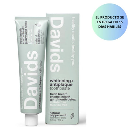 Davids Pasta dental natural, Blanqueamiento, Antiplacas, sin SLS, sin fluoruro, aceite de menta, 149gr