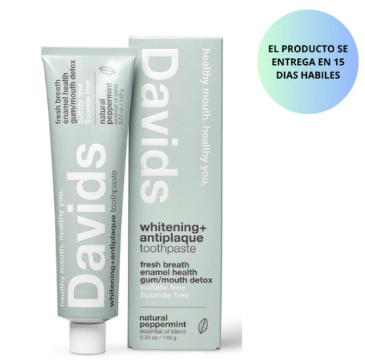 Davids Pasta dental natural, Blanqueamiento, Antiplacas, sin SLS, sin fluoruro, aceite de menta, 149gr