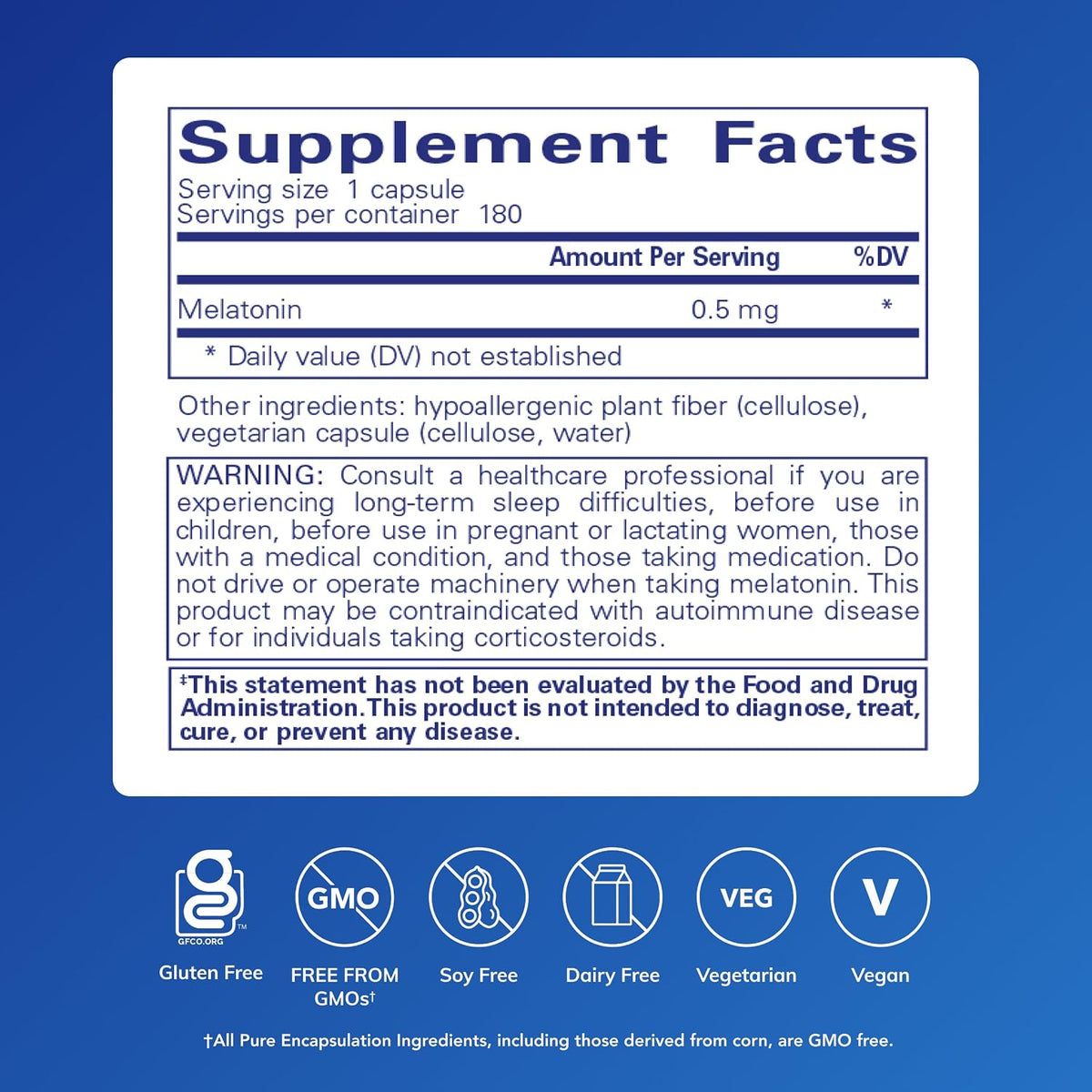 Pure Encapsulations Melatonina 0.5 mg – 180 cápsulas