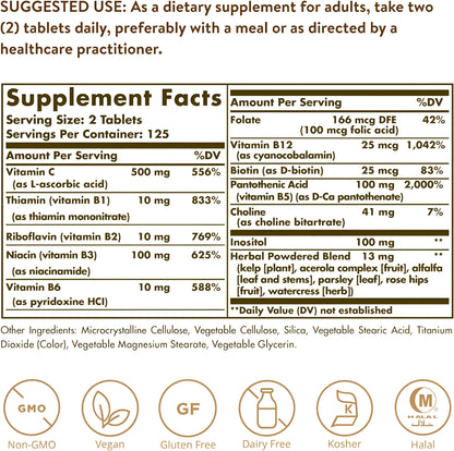 Solgar B-Complex con fórmula de estrés de vitamina C, 250 comprimidos