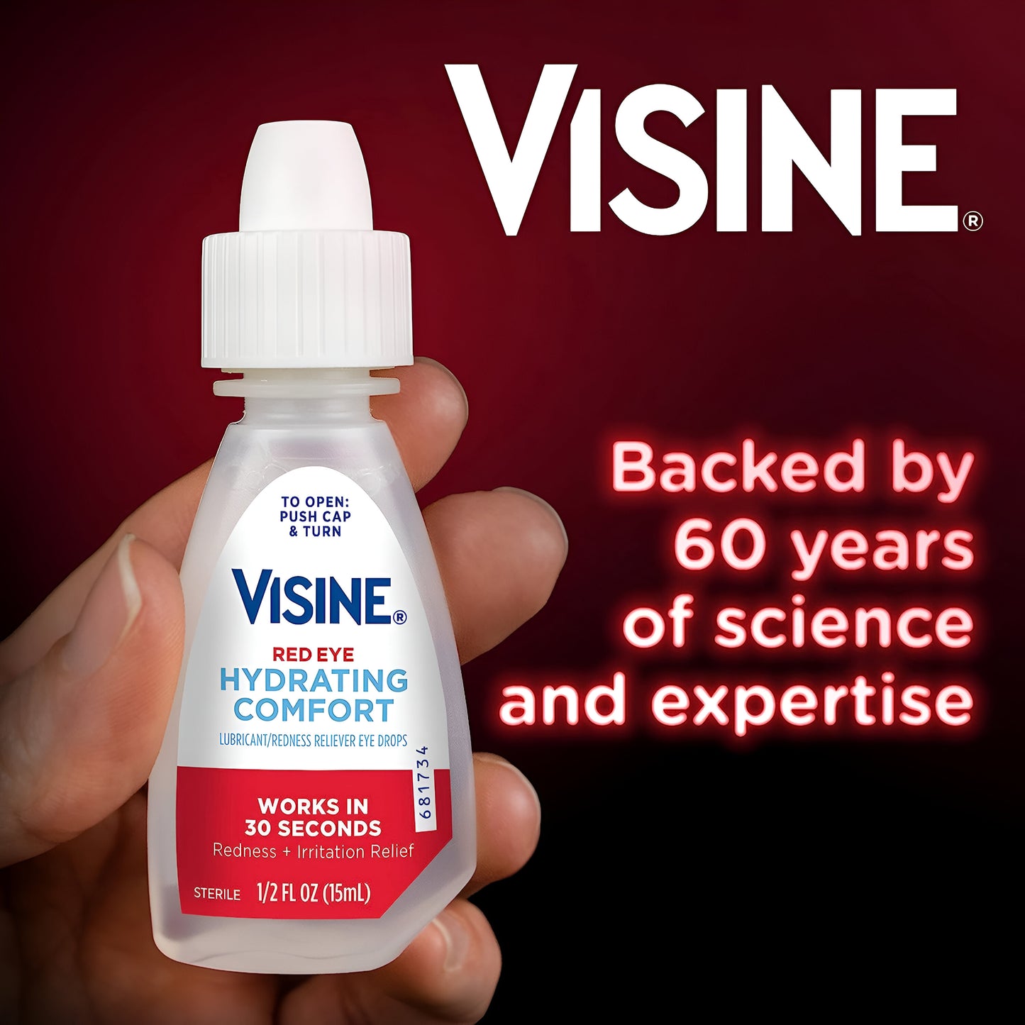 Visine Red Eye Hydrating Comfort Alivio del enrojecimiento y gotas lubricantes para ayudar a hidratar los ojos rojos, Tetrahidrozolina HCl, 15ml