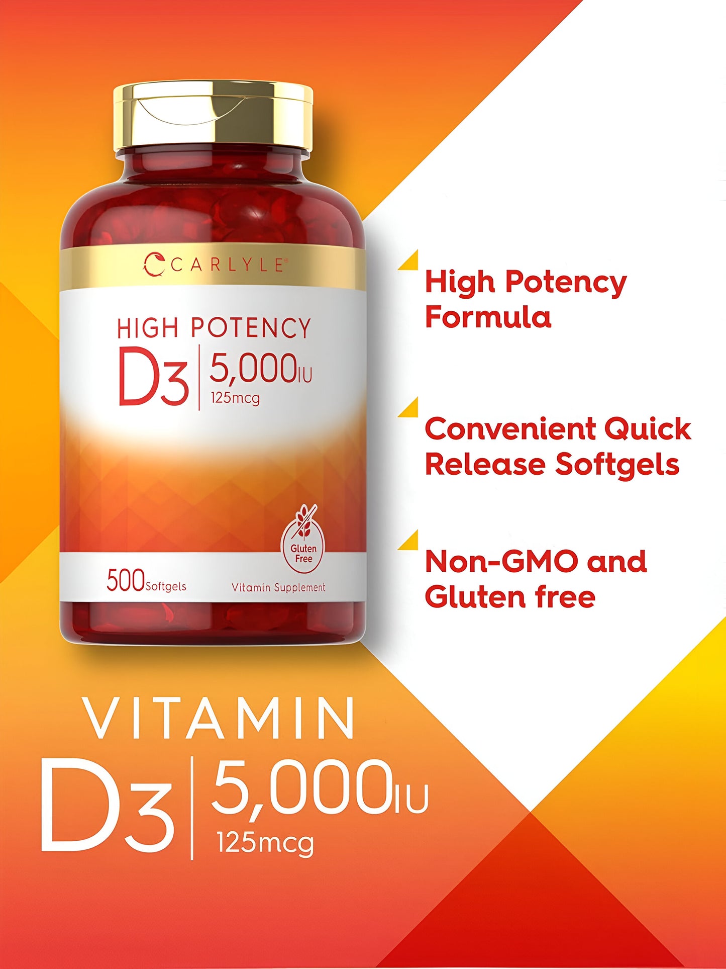 Vitamina D3 5000 UI | 500 cápsulas blandas - Carlyle