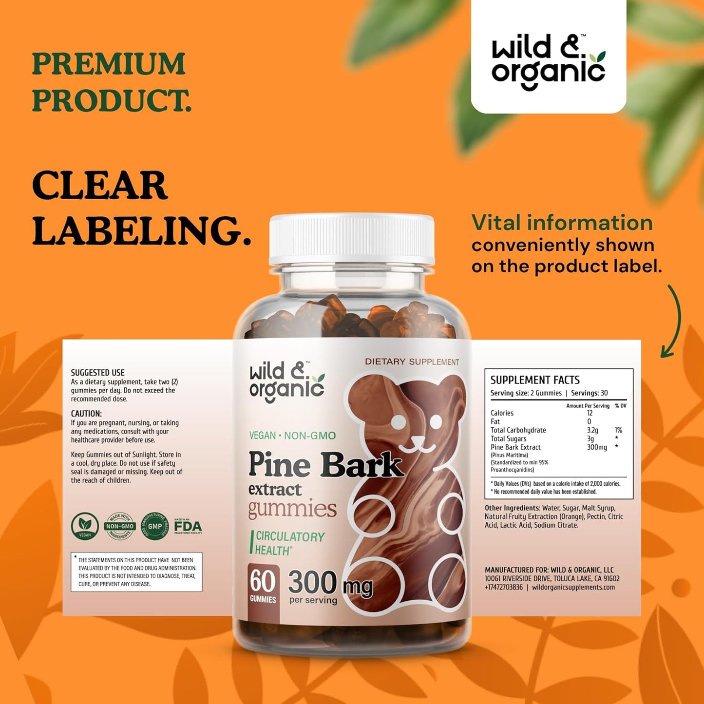 Wild & Organic - Pine Bark extract 300mg, 60 gummies