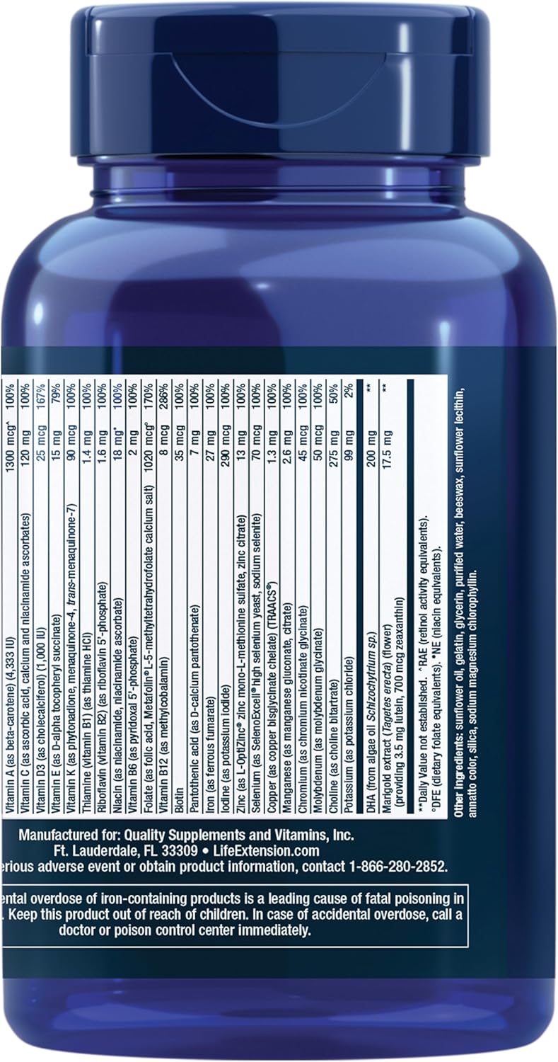 Life Extension Prenatal Advantage 120 softgels multivitamínico completo - Choline + Ácido Fólico + DHA