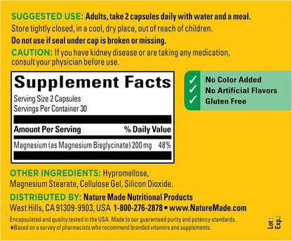 Nature Made - Glicinato de magnesio 200 mg 60 capsulas