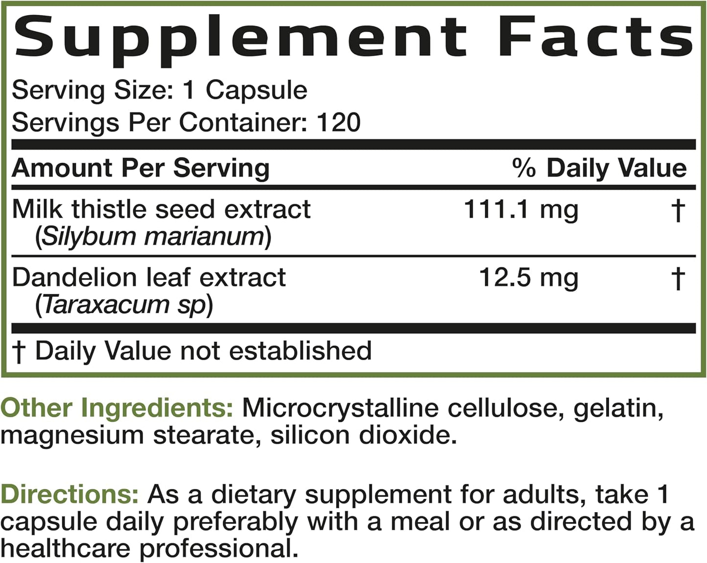 Milk Thistle Bronson, 1,000 mg, con Silymarin marianum y raíz de diente de león, suplemento para la salud hepática, 120 cápsulas