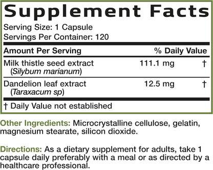 Milk Thistle Bronson, 1,000 mg, con Silymarin marianum y raíz de diente de león, suplemento para la salud hepática, 120 cápsulas