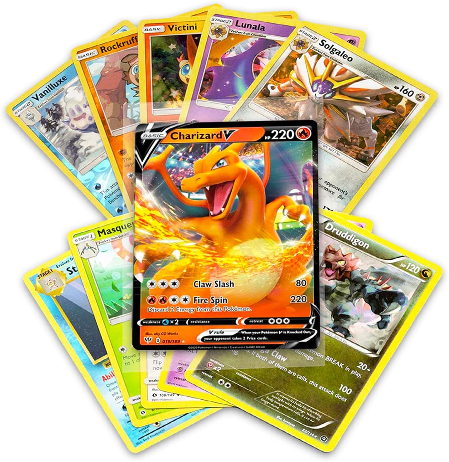 tarjetas oficiales de Pokemon con 5 láminas en cualquier combinación y al menos 1 rareza, GX, EX, FA, Tag Team o Secret Rare 50+