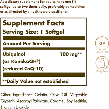 Solgar, Ubiquinol 100 mg (Coq-10 reducido), 50 Cápsulas blandas
