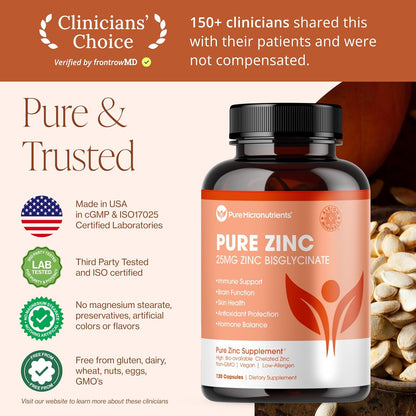 Pure Micronutrients Suplemento de zinc, suplementos de glicinato de zinc natural, (quelado) 25 mg, 120 cápsulas, Anaranjado