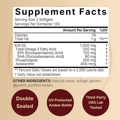 NatureBell Suplemento de aceite de krill antártico de 1000 mg, 240 cápsulas blandas