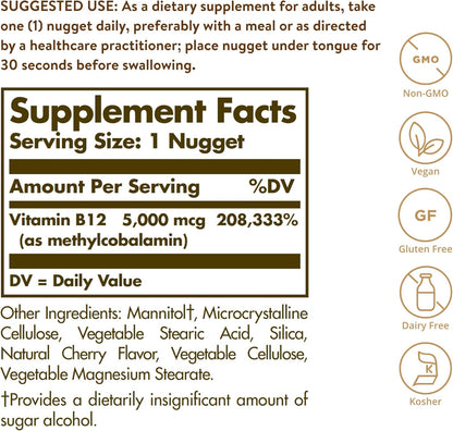 Solgar - Vitamina B12 ( Methylcobalamin)  5000mcg, 60 nuggets