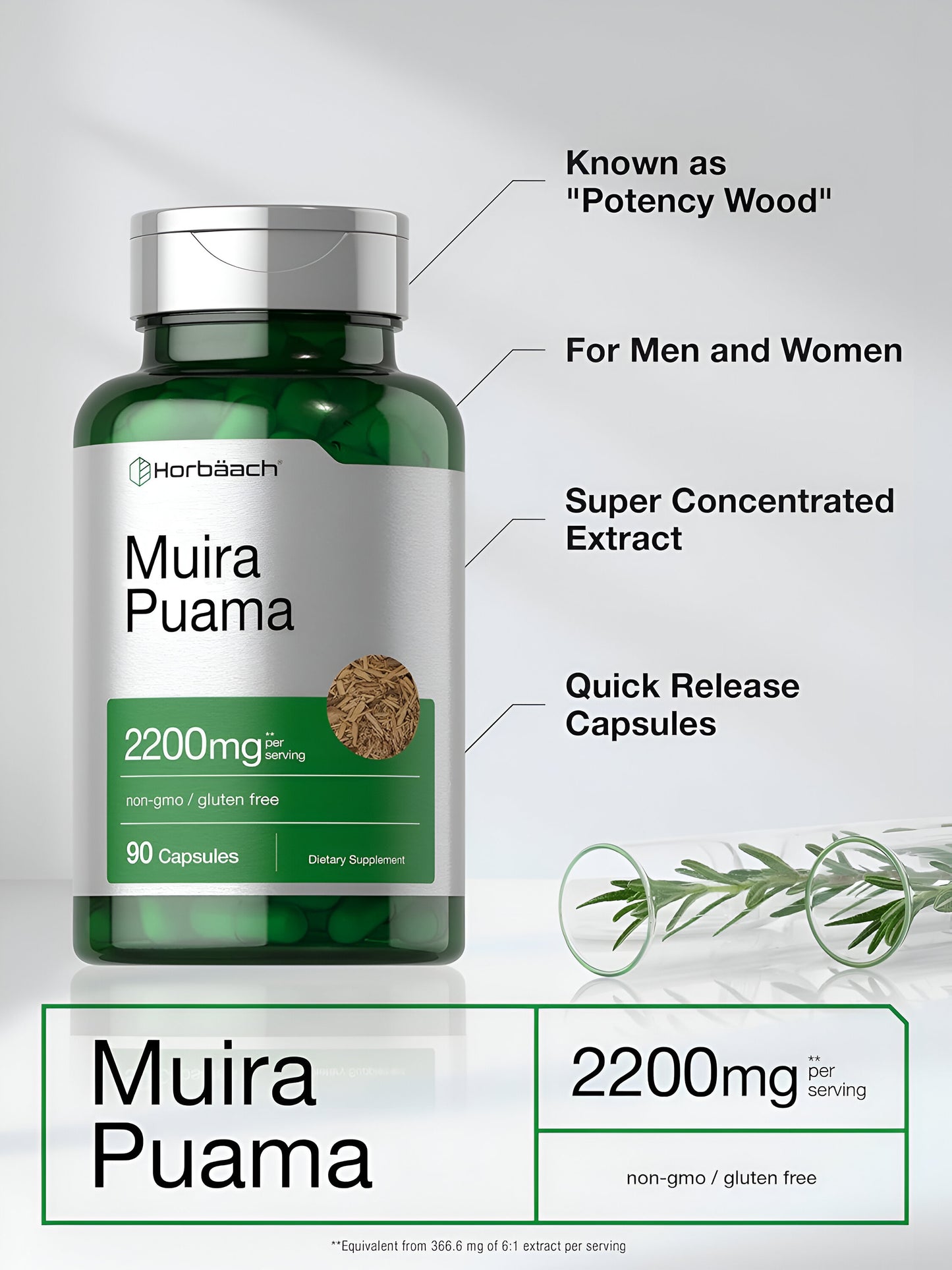 Horbaach Extracto de Muira Puama 2200 mg 90 cápsulas