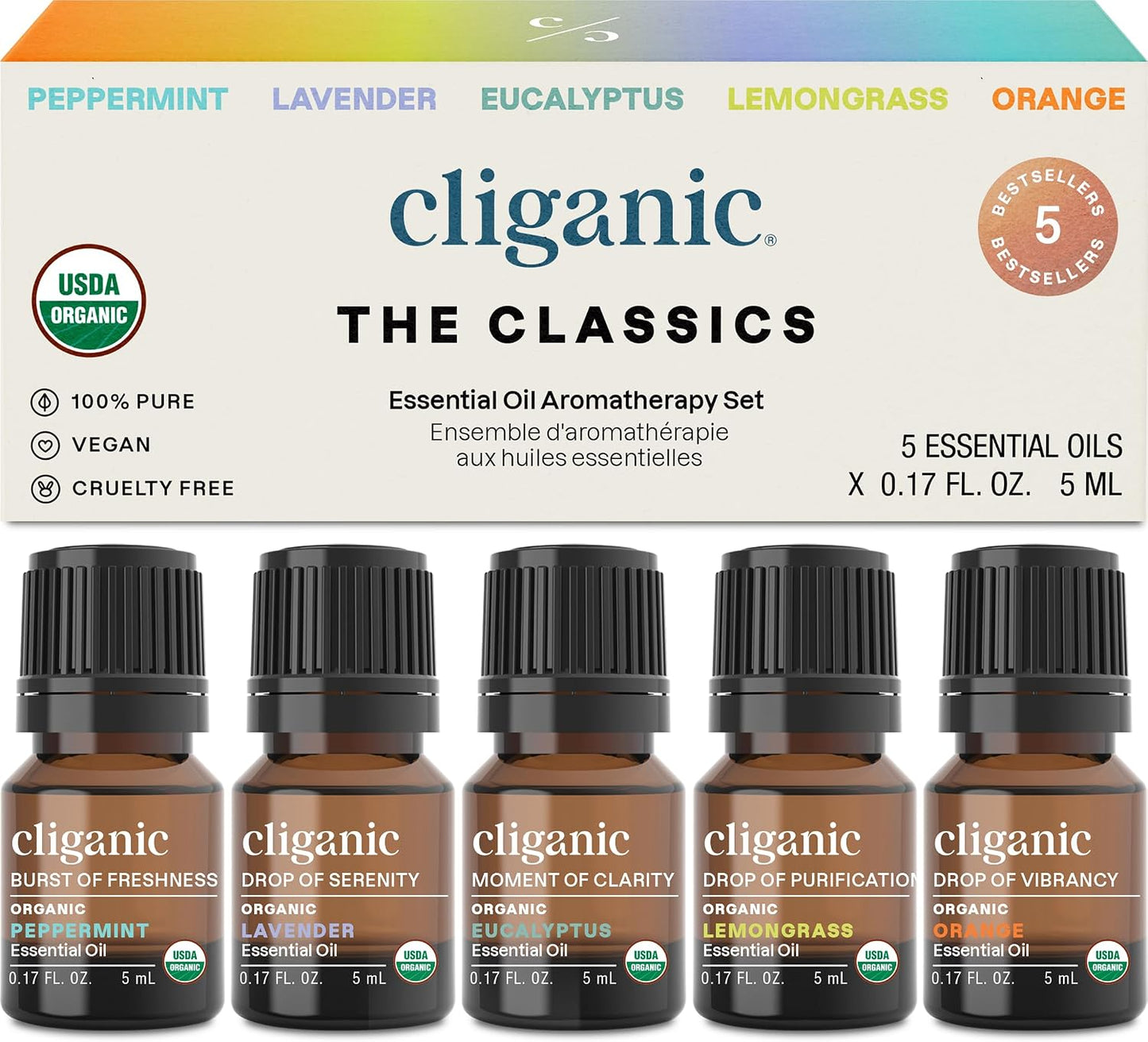Cliganic - Set de aceites esenciales orgánicos 100% puros y naturales