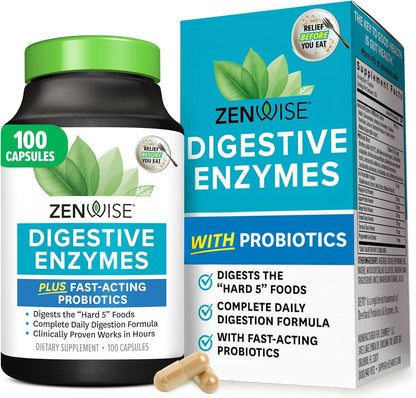 Zenwise Health Enzimas digestivas para la salud intestinal y el alivio de la hinchazón, con probióticos, bromelina y papaya para apoyo a la salud digestiva 100 Capsulas