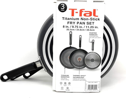 T-Fal C547S3CT - Set 3 sartenes antiadherentes de titanio -Negro