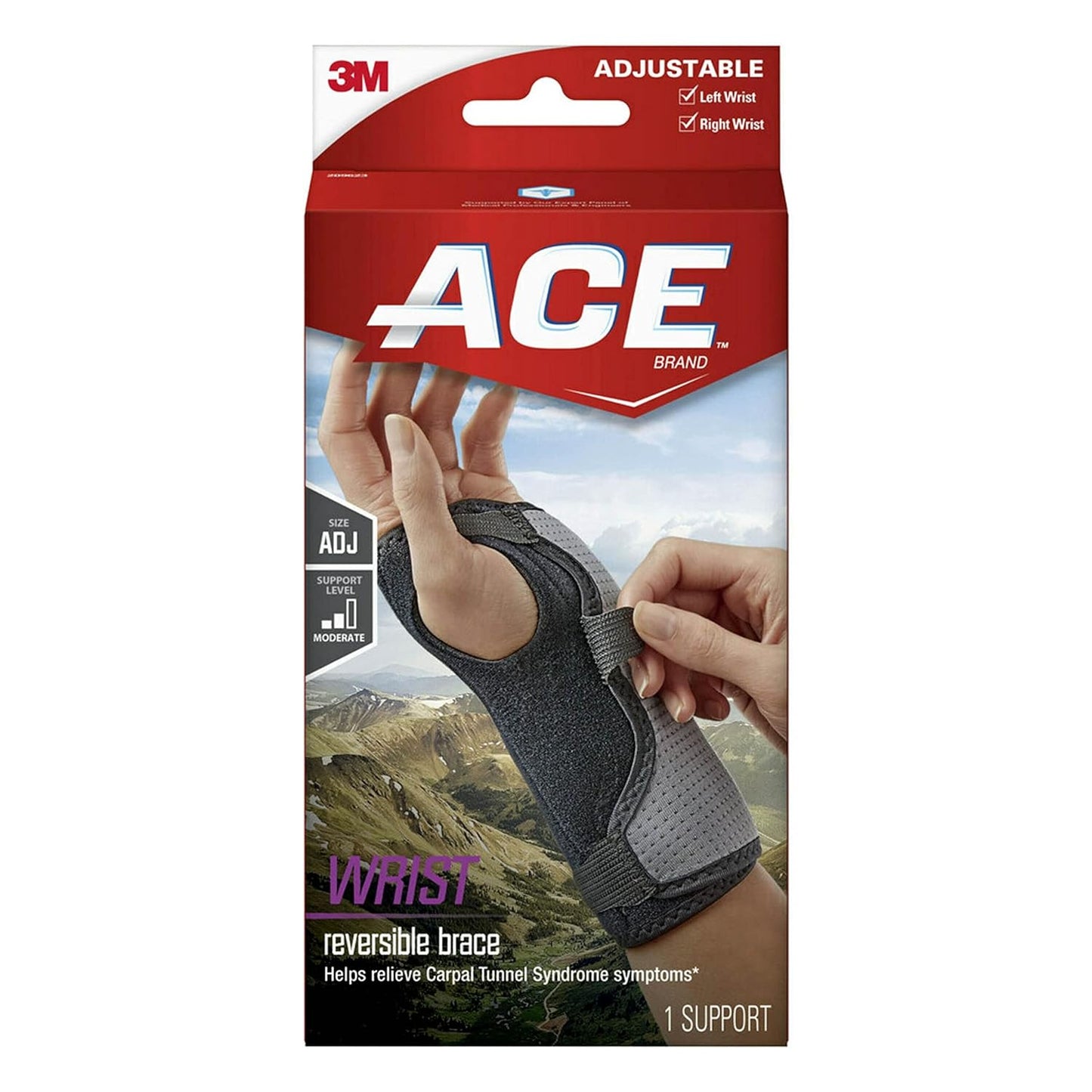 ACE Muñequera reversible con férula que proporciona un soporte moderado estabilizador para muñecas doloridas, débiles y lesionadas, ajustable, gris, 1 paquete