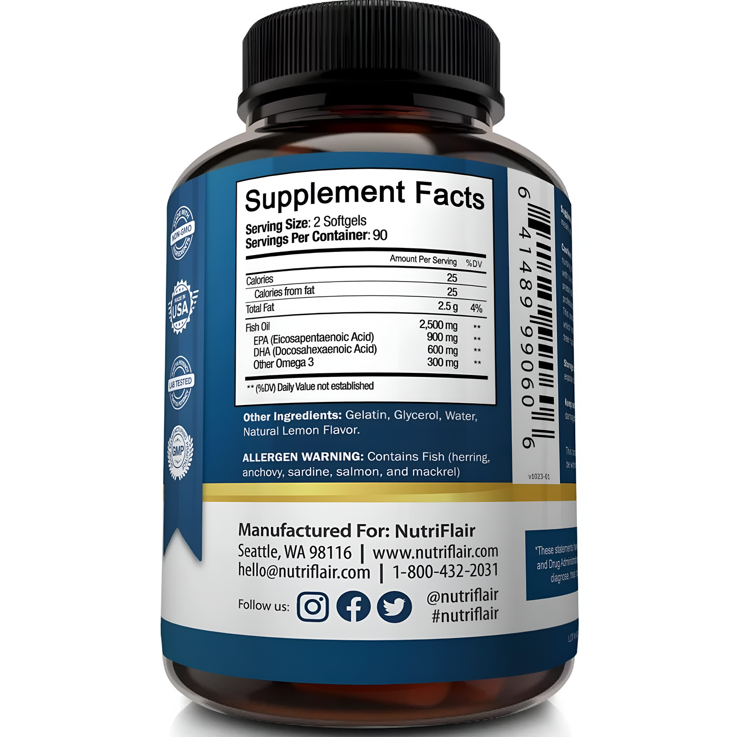 NutriFlair Fish Oil Omega 3 - 180 cápsulas.