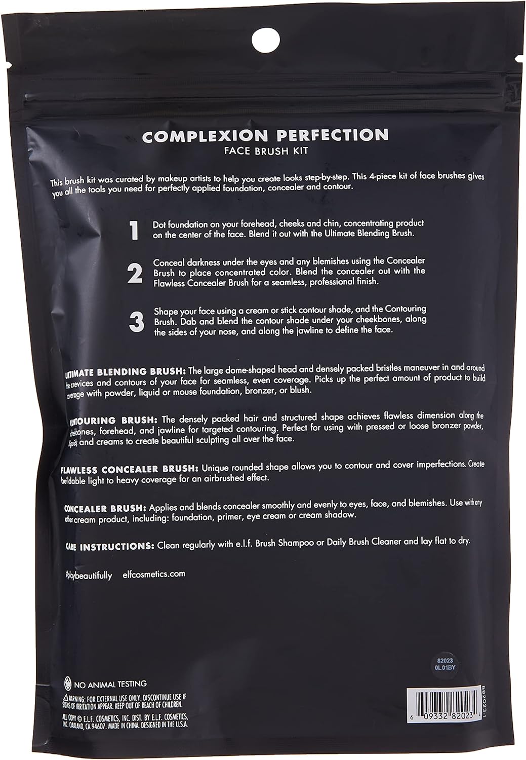 Elf Complexion Perfection Brush Kit, brochas de maquillaje para corrector y base, fabricadas con cerdas sintéticas libres de crueldad animal