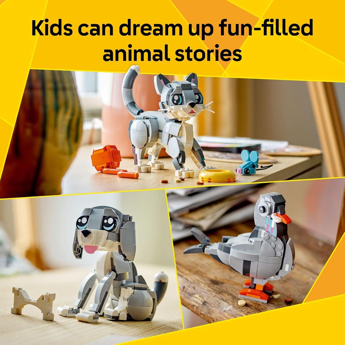 LEGO Creator 31163 - 3 en 1 Juguete de Gato Juguetón - Juguete de Construcción con 3 Opciones de Construcción, Gato, Perro o Paloma - 31163