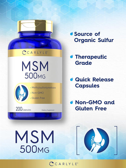 Carlyle Cápsulas de suplemento MSM | 500 mg | 200 unidades