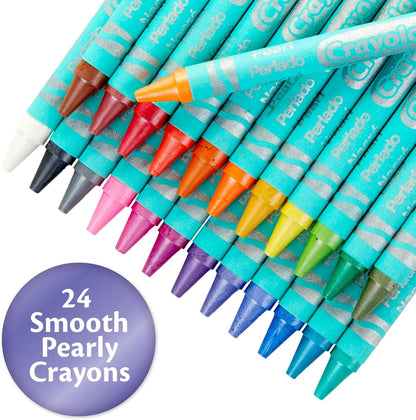 Crayola Crayones de perlas, colores nacarados, 24 unidades, suministros para colorear, regalo para niños de 3, 4, 5, 6 años