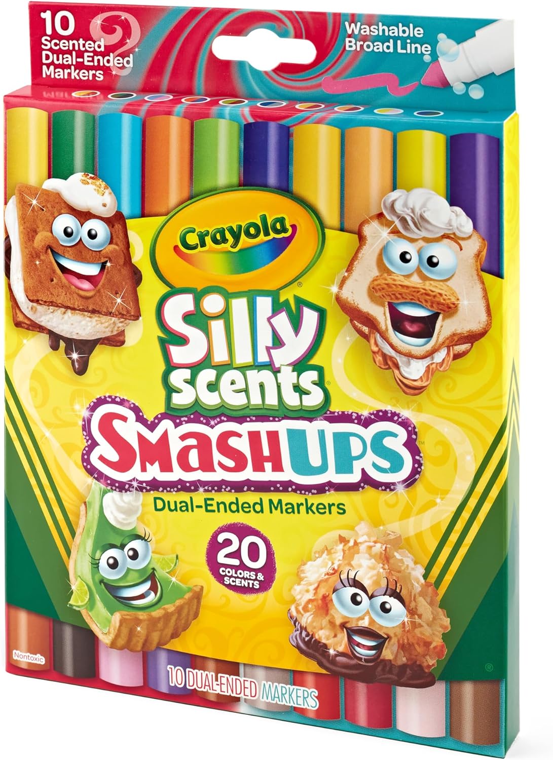 Crayola Silly Scents Smashups, marcadores de línea ancha lavables de doble extremo, 10 unidades, 20 colores y aromas, no tóxicos
