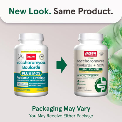 Jarrow Formulas Vegan, Saccharomyces Boulardii + MOS 5 billion CFU probiotic + prebiotic, 180 capsulas