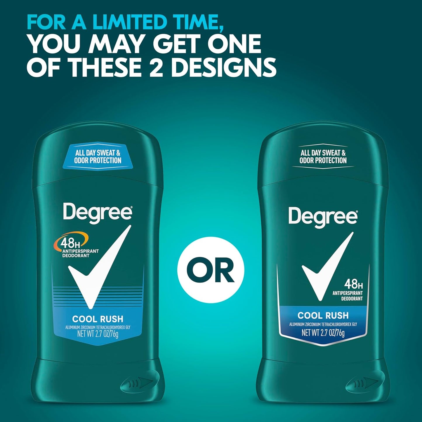 Degree Desodorante antitranspirante original Cool Rush 48 horas de protección contra el sudor y el olor, antitranspirante para hombres, 76g